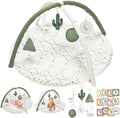 Little Dove Tummy Time Mat with 6 Toys, Macrame Baby Play Mat for Newborn, Baby Gym with 12 Milestone Cards, Stage-Based Sensory and Motor Skill Development Baby Play Gym, Non Slip Mat Washable, Green by LittleDove