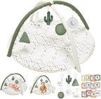 Little Dove Tummy Time Mat with 6 Toys, Macrame Baby Play Mat for Newborn, Baby Gym with 12 Milestone Cards, Stage-Based Sensory and Motor Skill Development Baby Play Gym, Non Slip Mat Washable, Green by LittleDove