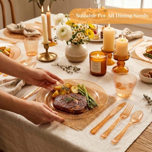 DaYammi 350PCS Orange Glitter Plastic Dinnerware Set for 50 Guests - Image 3