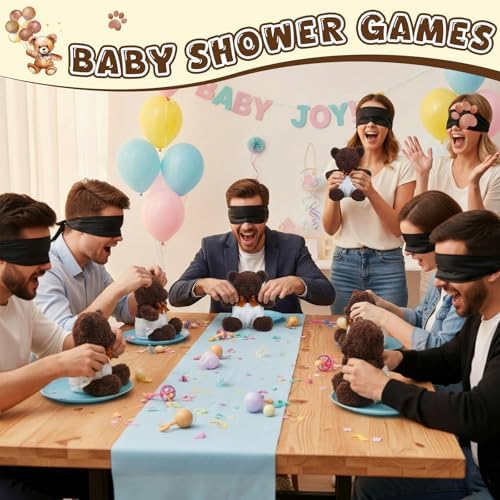 Seenelling 6 Sets Bear Diaper Changing Baby Shower Game Kit, Chocolate - Image 3