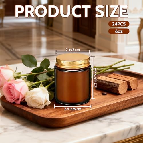24 Pack 6 oz Rose Sandalwood Scented Soy Candles, Bulk Glass Jar Aromatherapy Candles, Long Lasting Soy Wax Candles for Home, Wedding, Party & Stress Relief - Image 2