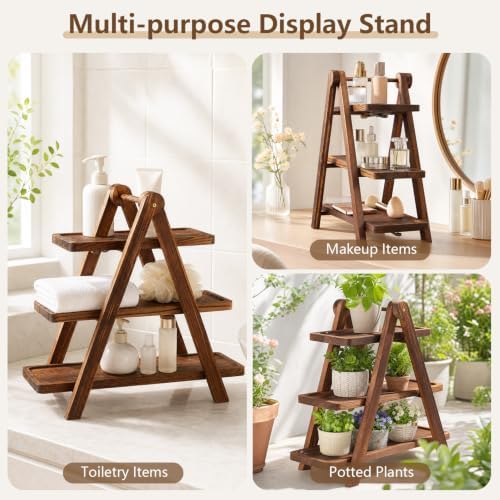 Wooden 3 Tier Foldable Serving Tray & Cupcake Stand - Image 2