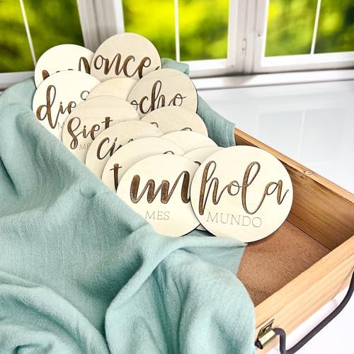 Tarjetas de madera con hitos en español, Spanish Milestone Discs, Spanish Baby Shower, Gift for New Mom, Monthly Photo Props for Boy or Girl, Baby Announcement - Image 3
