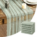 Artoid Mode 6-Pack Pearl Sage Green Gauze Table Runner 10FT Home Decor by ArtoidMode