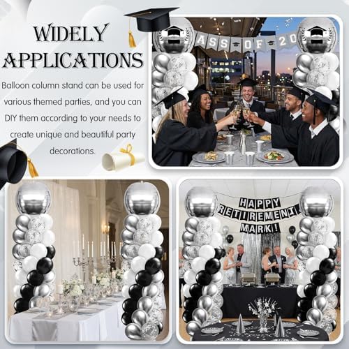 2 Sets Black Silver White Balloon Column Stand Kit, Adjustable Floor Tower with Foil & Latex Balloons for Birthday Wedding Anniversary Retirement Disco Bachelorette Party Backdrop - Image 6