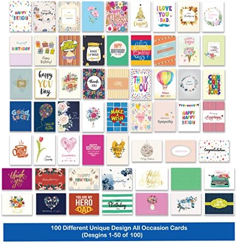 Janvale 100 All Occasion Cards Assortment Box with Color Envelopes，All Occasion Cards Set with Greeting Inside, Large 5 x 7 inch Cards with Stickers and Dividers - Image 5