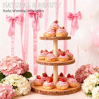 3-Tier Round Wooden Cupcake Stand, Rustic Natural Bark Wood Dessert Display Tower Platter for Wedding, Birthday, Baby Shower, Tea Party & Farmhouse Party Buffet - Image 6