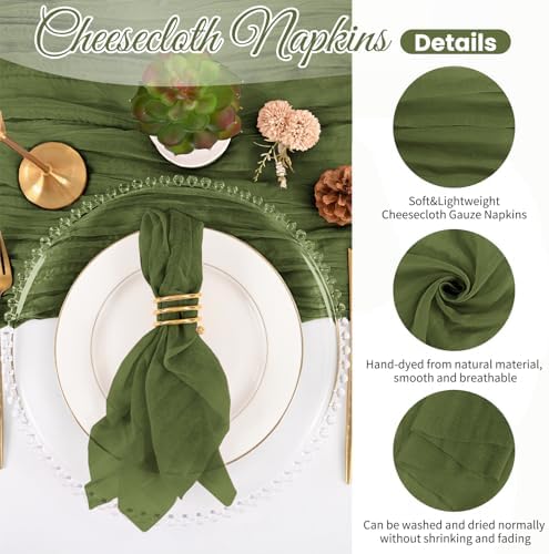 Cloth Napkins Set of 60 Olive Green Napkins 20x20inch Cheesecloth Napkin Rustic Boho Gauze Washable Dinner Napkin Cloth Bulk for Wedding Party Bridal Baby Shower Thanksgiving Table Decor - Image 3