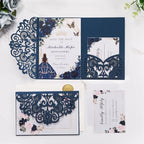 Navy Blue Laser Cut Invitations Wedding Invitation Kit Personalized Cards - Image 3