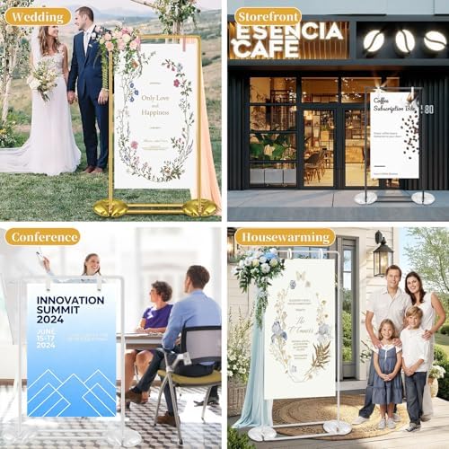 Wedding Welcome Sign Stand, Adjustable Gold Welcome to our Wedding Sign Holder Metal Easel with Design Bundle, Leather Hanging Straps, Water Bag and Ribbon - Image 7