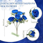 Geosar 24 Bundles Artificial Peonies Flowers,Royal Blue,White - Image 2