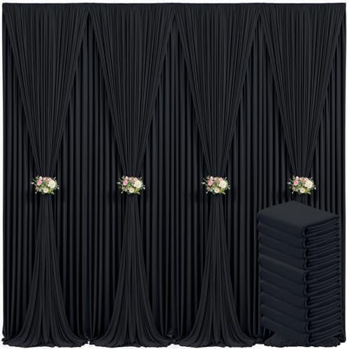 10 Panels Black Backdrop Curtain for Parties Black Wrinkle Free 50ft x 10ft Backdrop Drapes for Birthday Party Wedding Photo Photography Polyester Fabric Background Decoration by Suppromo