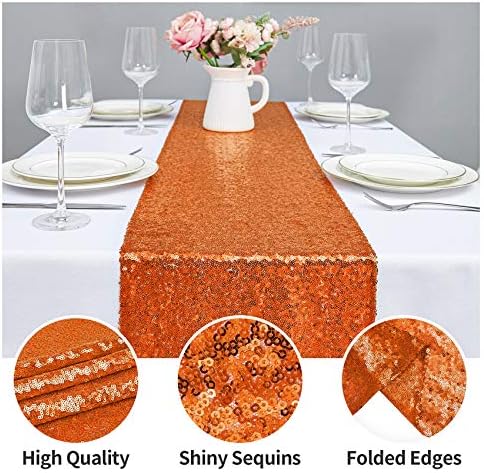 6PCS 12x108 Inch Sequin Table Runner Orange Glitter Table Runner for Party, Wedding, Bridal Baby Shower, Event Decorations（6PCS, 12x108 Inch, Orange） - Image 3