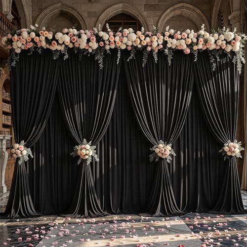 50x10ft Black Backdrop Curtain Panels for Parties - Wrinkle Free Polyester Photo Curtain Backdrop Wedding Back Drop Fabric Drapes for Party Decorations Background for Photography - Image 2