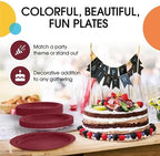 Party Solids Exquisite Burgundy Paper Plates Disposable Heavy Duty 200 Pcs - 100-7 & 100-9 Burgundy Disposable Plates for Party Heavy Duty 350 GSM for Birthday Supplies - Image 5