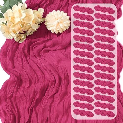 30 Pack Hot Pink Cheesecloth Table Runner 17 x 108 inch Cheese Cloth Table Runners 9ft Pink Table Runner Rustic Romantic Sheer Gauze Runner for Wedding Party Baby Shower Table Decoration by Yorcari