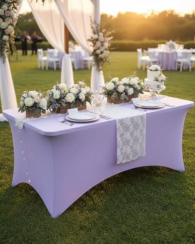 Fixwal 2 Pack 6FT Lavender Tablecloth Rectangle Spandex Fitted Table Cover - Image 2