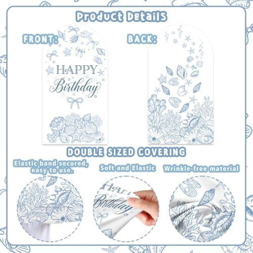 Serencatcher 7.2ft 6ft Blue Bow Seashell Birthday Arch Backdrop Covers 2pcs - Image 4