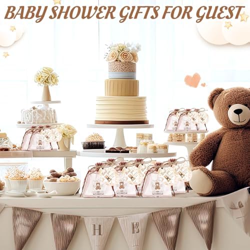 Funnymoom 50 Sets Teddy Bear Baby Shower Favors We Can Bearly Wait for Guests Souvenir Brown Bear Acrylic Clear Shot Glasses Thank You Tags with Twine Organza Bags for Birthday Supplies, Gender Reveal - Image 3