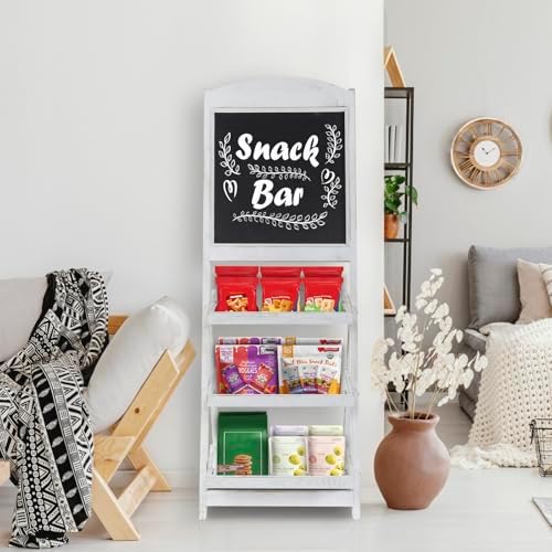 MyGift Vintage White Wood Chalkboard Easel with 3 Tier Display Shelves - Image 6