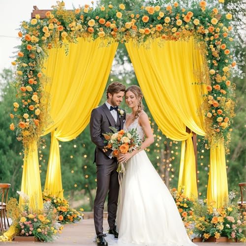 30x10ft Yellow Backdrop Curtain for Wedding Parties Wrinkle Free Fabric Yellow Drapes Backdrop Decoration for Baby Shower Birthday Photography Decoration 6 Panels, 5ft x 10ft - Image 2