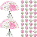 65Pcs Whitepink Hydrangea Artificial Flowers Bulk，Realistic Silk Fake Flowers with Stems，Faux Hydrangea Flowers for Wedding Home Decor Centerpieces Living Room Party Baby Shower Decoration by Cherica