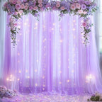 Lavender Tulle Photo Backdrop Curtain with Lights String for Parties Wedding Bridal Shower Sheer Lavender Curtain Backdrop for Birthday Party Baby Shower Photo Booth Photography 20ft x 8ft - Image 2