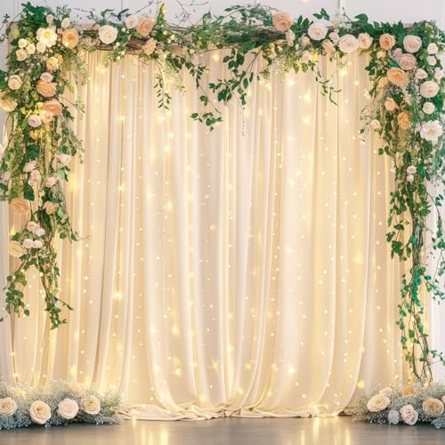 20x10ft Champagne Backdrop Curtains with Lights Photo Drapes Wrinkle Free Fabric Backdrop Curtain for Wedding Decorations Birthday Party Baby Shower Bridal Shower Home Party Background - Image 2