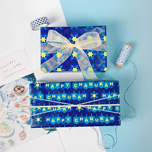 WRAPAHOLIC Hanukkah Wrapping Paper Set - Menorahs, the Star of David, Candles Design Chanukah Wrapping Paper Bundle with Gift Bow & Ribbon & Tag & Sticker - Image 4