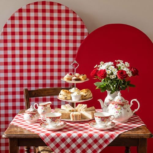 Tegeme 2 Set Gingham Arch Backdrop Cover 7.2ft 6.6ft Arch Cover, Red - Image 5
