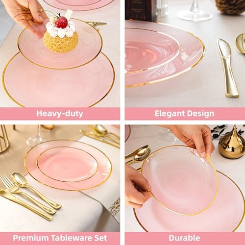 N9R 180PCS Pink and Gold Plastic Plates Disposable, Fancy Dinnerware Set - Image 4
