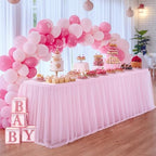 Suppromo 4 Pack 6ft Pink Tablecloths for Rectangle Tables, 72 x 30 Inch Pink Rectangular Table Cloth with Tutu Skirt for Baby Shower, Birthday Party, Banquet, Buffet, Cake - Image 3