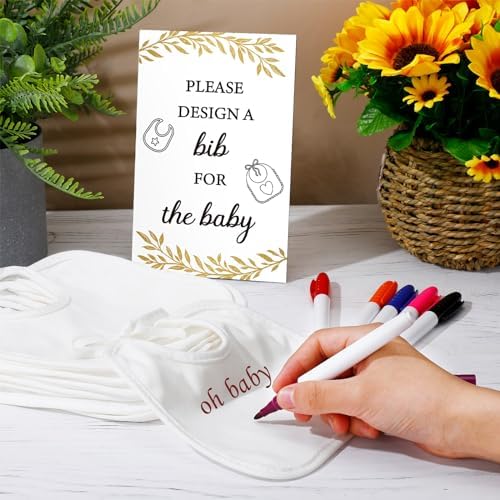 Panitay 43 Pcs Baby Shower Games Design a Bib, 12 Markers, Golden Leaf - Image 4