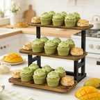 Lilybud--lily 3 Tier Cupcake Stand, Wooden Risers Display Stands Stepped Dessert Table Display Set with Metal Frame Tiered Tray Stand Serving Trays for Party Farmers Market Display 2 Pack - Image 6