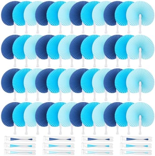 Mifoci 60 Pcs Blue 24 Pcs Round Paper Folding Fans Bulk for Party by Mifoci