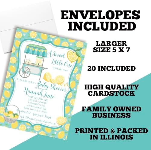 Custom Baby Shower Invites Blue Lemon Invitations for Boys, Pack of 20 5x7 Personalized Lemon Themed Invites with Envelopes - Unique Lemon Baby Shower Cards by AmandaCreation - Image 6