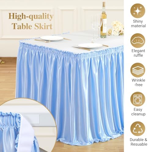 14ft Baby Blue Satin Table Skirt for Rectangle Table Teacher Desk Skirt - Image 5
