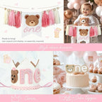 Hombae Beary First Birthday Decorations for Girl, Teddy Bear 1st Birthday Party Supplies, Pink Ivory Balloon Garland, Girl Baby Photo Banner, Bear Birthday Themed Decor Party Pack - Image 4
