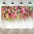 12x6ft Pink Floral Backdrop White Curtain Wedding Reception Photography Background Colorful Flowers Anniversary Bridal Shower Decorations Birthday Party Baby Shower Portrait Photo Booth Prop by ASDCXZ