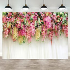 10x5ft Pink Floral Backdrop White Curtain Wedding Reception Photography Background Colorful Flowers Anniversary Bridal Shower Decorations Birthday Party Baby Shower Portrait Photo Booth Prop by ASDCXZ
