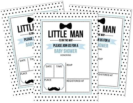 Pack of 30, Boy Baby Shower Party Collection, Baby Shower Invitation Cards, Fill in the Blank Invites WIth Envelopes, Little Man Theme Party Supplies - Image 6