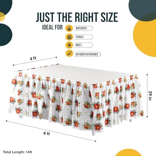 Exquisite Ruffle Table Skirt Holiday 48 Pack 14 Ft Long Table Skirts for Rectangle Tables 6ft Plus or Round Tables Skirts with Adhesive Strip for Gender Reveal Decor & Happy Birthday Parties - Image 4