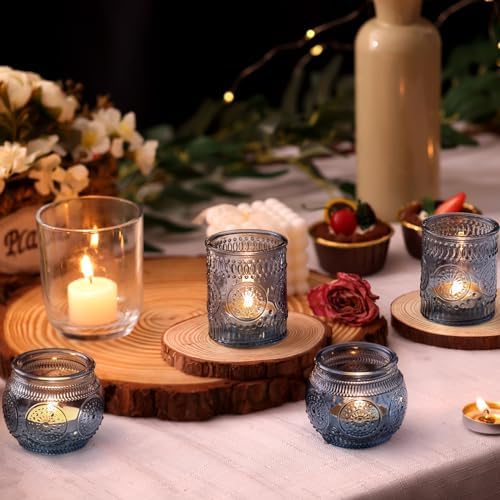 DARJEN 24Pcs Blue Votive Candle Holders - Glass Candle Holder for Party Decoration, Tea Lights Candle Holder for Wedding Shower & Gift (Pack of 3) - Image 3