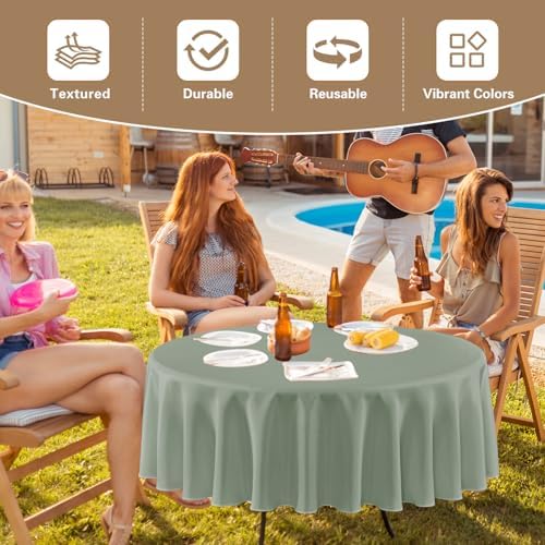 sancua Round Tablecloth 120 Inch Fit 48-96 Inch Tables, 8 Pack Sage Green - Image 4