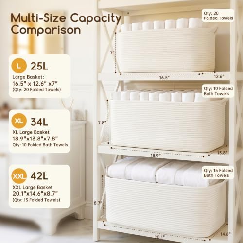 OIASKET XXL Large Empty Cotton Rope Gift Basket with Handles, 20.1"x14.6"x8.7" Decorative Woven Storage Basket with Gift Bag and Ribbon Set for Baby Shower, Toy Organizer for Kids, Dogs & Cats - White - Image 2