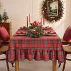 Romanstile Christmas Plaid Ruffled Tablecloth Rectangle, 60x120 Inch Red - Image 2