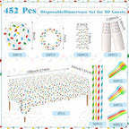 Funnymoom 452 Pcs Christmas Party Decorations for 50 Guests, Colorful Christmas Lights Paper Plates Napkins Cups Tablecloth Cutlery Straws Disposable Tableware Set for Xmas Holiday Party Supplies - Image 3