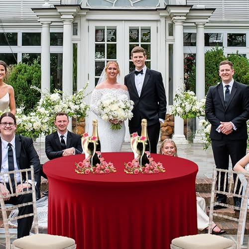 Red Tablecloths Spandex Table Covers for Christmas, 60 Inch Round,6 Pack - Image 4
