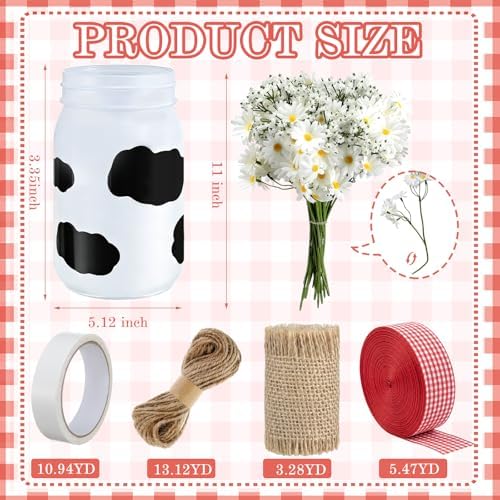 Daifunli 6 Set Cow Party Centerpieces for Table Cow Print Mason Jar Decor - Image 3