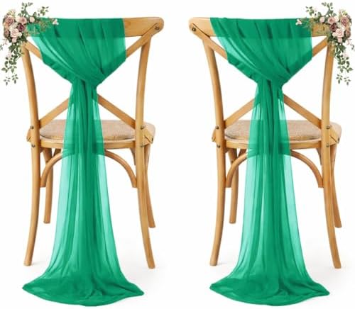 Pack of 125 Chiffon Chair Sashes for Wedding & Event Décor - Emerald Green by MDS